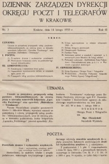 Dziennik Zarządzeń Dyrekcji Okręgu Poczt i Telegrafów w Krakowie. 1935, nr 2