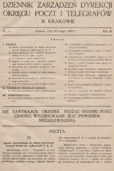 Dziennik Zarządzeń Dyrekcji Okręgu Poczt i Telegrafów w Krakowie. 1935, nr 3