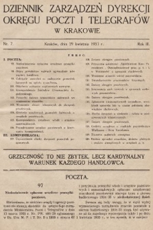 Dziennik Zarządzeń Dyrekcji Okręgu Poczt i Telegrafów w Krakowie. 1935, nr 7