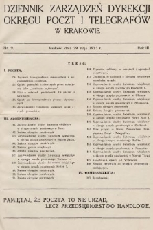 Dziennik Zarządzeń Dyrekcji Okręgu Poczt i Telegrafów w Krakowie. 1935, nr 9
