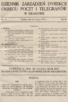 Dziennik Zarządzeń Dyrekcji Okręgu Poczt i Telegrafów w Krakowie. 1935, nr 10