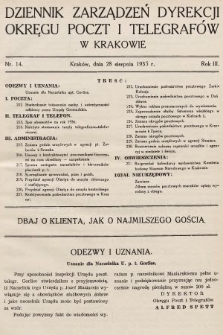 Dziennik Zarządzeń Dyrekcji Okręgu Poczt i Telegrafów w Krakowie. 1935, nr 14