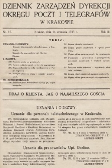 Dziennik Zarządzeń Dyrekcji Okręgu Poczt i Telegrafów w Krakowie. 1935, nr 15