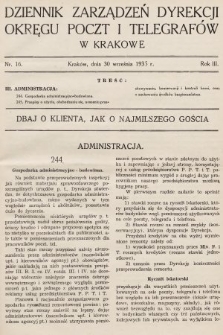 Dziennik Zarządzeń Dyrekcji Okręgu Poczt i Telegrafów w Krakowie. 1935, nr 16