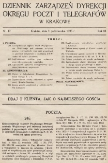 Dziennik Zarządzeń Dyrekcji Okręgu Poczt i Telegrafów w Krakowie. 1935, nr 17
