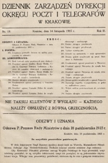 Dziennik Zarządzeń Dyrekcji Okręgu Poczt i Telegrafów w Krakowie. 1935, nr 19