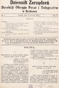 Dziennik Zarządzeń Dyrekcji Okręgu Poczt i Telegrafów w Krakowie. 1936, nr 1