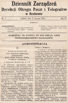 Dziennik Zarządzeń Dyrekcji Okręgu Poczt i Telegrafów w Krakowie. 1936, nr 3