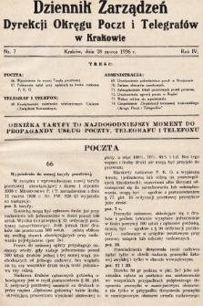 Dziennik Zarządzeń Dyrekcji Okręgu Poczt i Telegrafów w Krakowie. 1936, nr 7