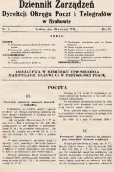 Dziennik Zarządzeń Dyrekcji Okręgu Poczt i Telegrafów w Krakowie. 1936, nr 9