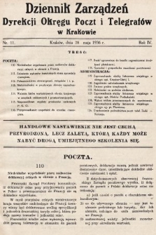Dziennik Zarządzeń Dyrekcji Okręgu Poczt i Telegrafów w Krakowie. 1936, nr 11