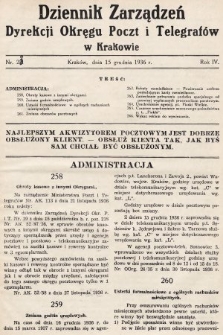 Dziennik Zarządzeń Dyrekcji Okręgu Poczt i Telegrafów w Krakowie. 1936, nr 23