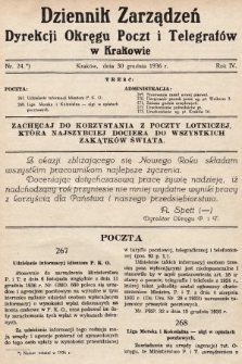 Dziennik Zarządzeń Dyrekcji Okręgu Poczt i Telegrafów w Krakowie. 1936, nr 24