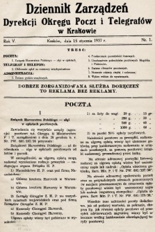 Dziennik Zarządzeń Dyrekcji Okręgu Poczt i Telegrafów w Krakowie. 1937, nr 1