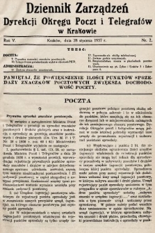 Dziennik Zarządzeń Dyrekcji Okręgu Poczt i Telegrafów w Krakowie. 1937, nr 2