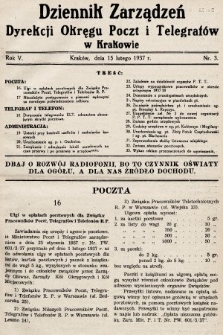 Dziennik Zarządzeń Dyrekcji Okręgu Poczt i Telegrafów w Krakowie. 1937, nr 3