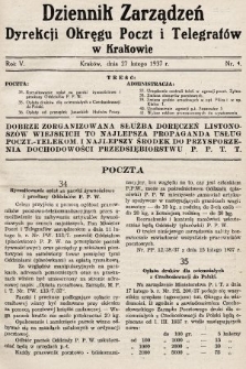 Dziennik Zarządzeń Dyrekcji Okręgu Poczt i Telegrafów w Krakowie. 1937, nr 4