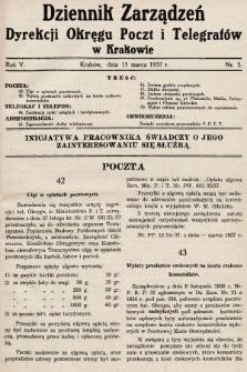 Dziennik Zarządzeń Dyrekcji Okręgu Poczt i Telegrafów w Krakowie. 1937, nr 5