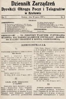 Dziennik Zarządzeń Dyrekcji Okręgu Poczt i Telegrafów w Krakowie. 1937, nr 6