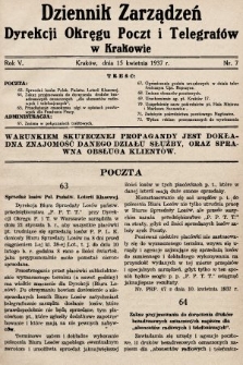 Dziennik Zarządzeń Dyrekcji Okręgu Poczt i Telegrafów w Krakowie. 1937, nr 7