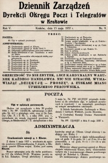Dziennik Zarządzeń Dyrekcji Okręgu Poczt i Telegrafów w Krakowie. 1937, nr 9