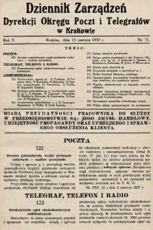 Dziennik Zarządzeń Dyrekcji Okręgu Poczt i Telegrafów w Krakowie. 1937, nr 11