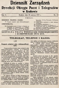 Dziennik Zarządzeń Dyrekcji Okręgu Poczt i Telegrafów w Krakowie. 1937, nr 12