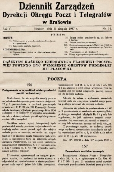 Dziennik Zarządzeń Dyrekcji Okręgu Poczt i Telegrafów w Krakowie. 1937, nr 14