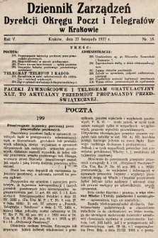 Dziennik Zarządzeń Dyrekcji Okręgu Poczt i Telegrafów w Krakowie. 1937, nr 18