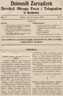 Dziennik Zarządzeń Dyrekcji Okręgu Poczt i Telegrafów w Krakowie. 1938, nr 1
