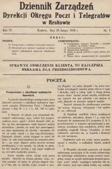 Dziennik Zarządzeń Dyrekcji Okręgu Poczt i Telegrafów w Krakowie. 1938, nr 3