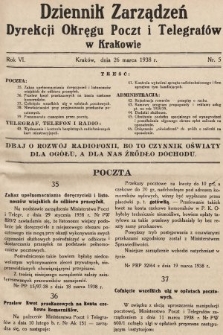 Dziennik Zarządzeń Dyrekcji Okręgu Poczt i Telegrafów w Krakowie. 1938, nr 5