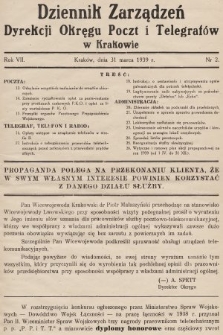 Dziennik Zarządzeń Dyrekcji Okręgu Poczt i Telegrafów w Krakowie. 1939, nr 2