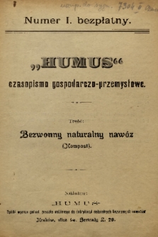 Humus : czasopismo gospodarczo-przemysłowe. 1898, nr 1