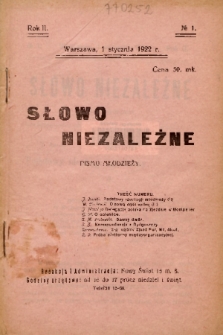 Słowo Niezależne : pismo młodzieży. 1922, nr 1