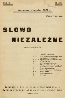 Słowo Niezależne : pismo młodzieży. 1922, nr 3-6