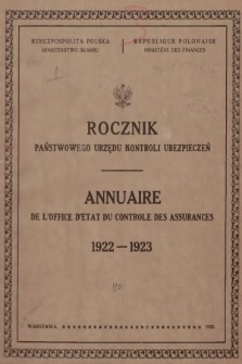 Rocznik Państwowego Urzędu Kontroli Ubezpieczeń. 1922/1923