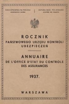 Rocznik Państwowego Urzędu Kontroli Ubezpieczeń. 1937