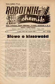 Robotnik-Chemik : organ Centralnego Związku Robotników Przemysłu Chemicznego W Rzeczpospolitej Polskiej. 1939, nr 4