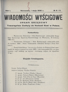 Wiadomości Wyścigowe : organ urzędowy Towarzystwa Zachęty do Hodowli Koni w Polsce. 1926, nr 8-9