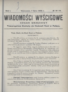 Wiadomości Wyścigowe : organ urzędowy Towarzystwa Zachęty do Hodowli Koni w Polsce. 1926, nr 18-19