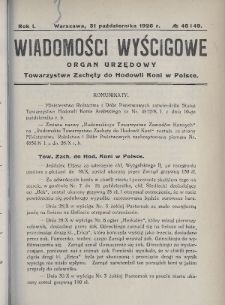 Wiadomości Wyścigowe : organ urzędowy Towarzystwa Zachęty do Hodowli Koni w Polsce. 1926, nr 48-49