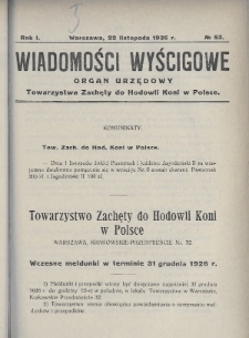 Wiadomości Wyścigowe : organ urzędowy Towarzystwa Zachęty do Hodowli Koni w Polsce. 1926, nr 53
