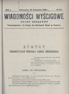 Wiadomości Wyścigowe : organ urzędowy Towarzystwa Zachęty do Hodowli Koni w Polsce. 1926, nr 54