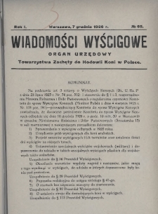 Wiadomości Wyścigowe : organ urzędowy Towarzystwa Zachęty do Hodowli Koni w Polsce. 1926, nr 65
