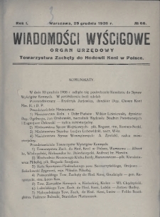 Wiadomości Wyścigowe : organ urzędowy Towarzystwa Zachęty do Hodowli Koni w Polsce. 1926, nr 66