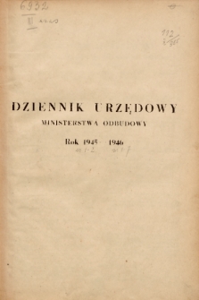 Dziennik Urzędowy Ministerstwa Odbudowy. 1945-1946, skorowidz alfabetyczny