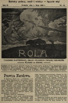 Rola : tygodnik ilustrowany : organ Polskiego Związku Rolników. 1909, nr 18