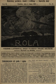 Rola : tygodnik ilustrowany : organ Polskiego Związku Rolników. 1909, nr 27