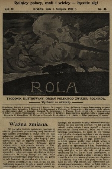 Rola : tygodnik ilustrowany : organ Polskiego Związku Rolników. 1909, nr 31